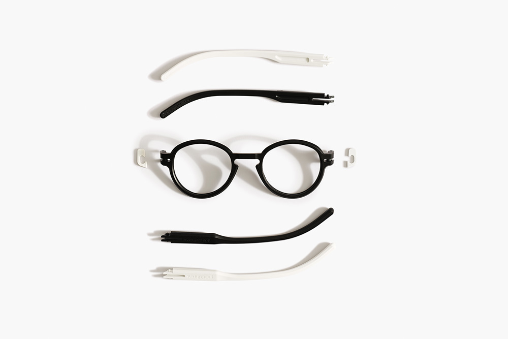 A set of eye wear in black and white